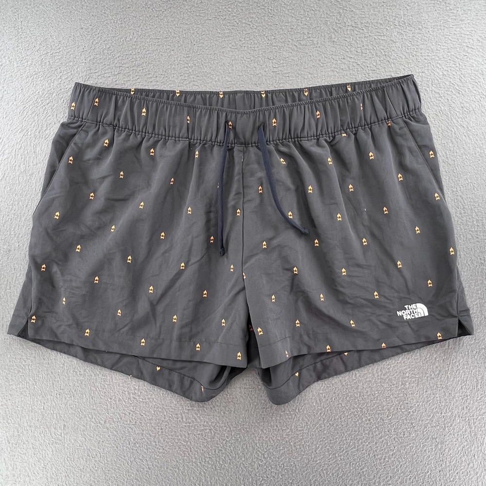 The North Face Women Shorts Nylon Campfire Print XL Gorpcore Hiking Black